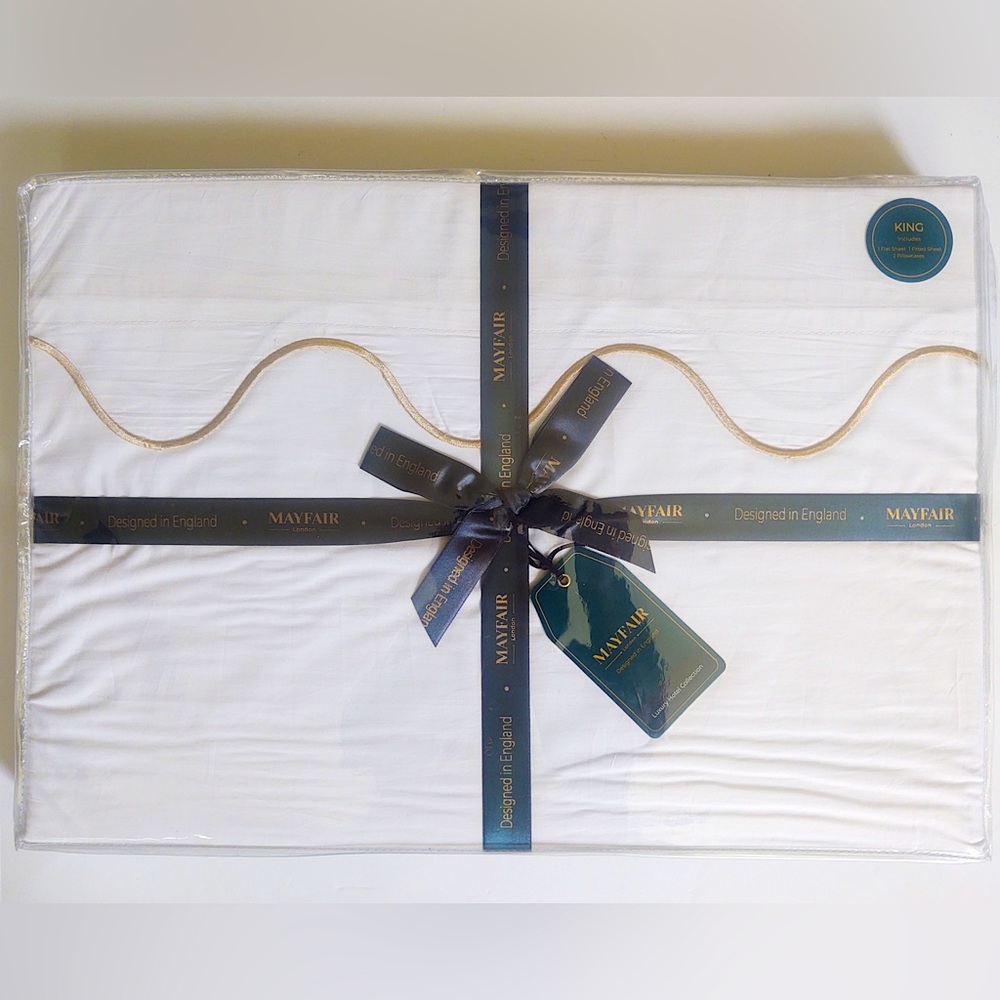 🎁MAYFAIR London Luxury Hotel Collection Sheet Set-King-Satin Stitch Embroidery